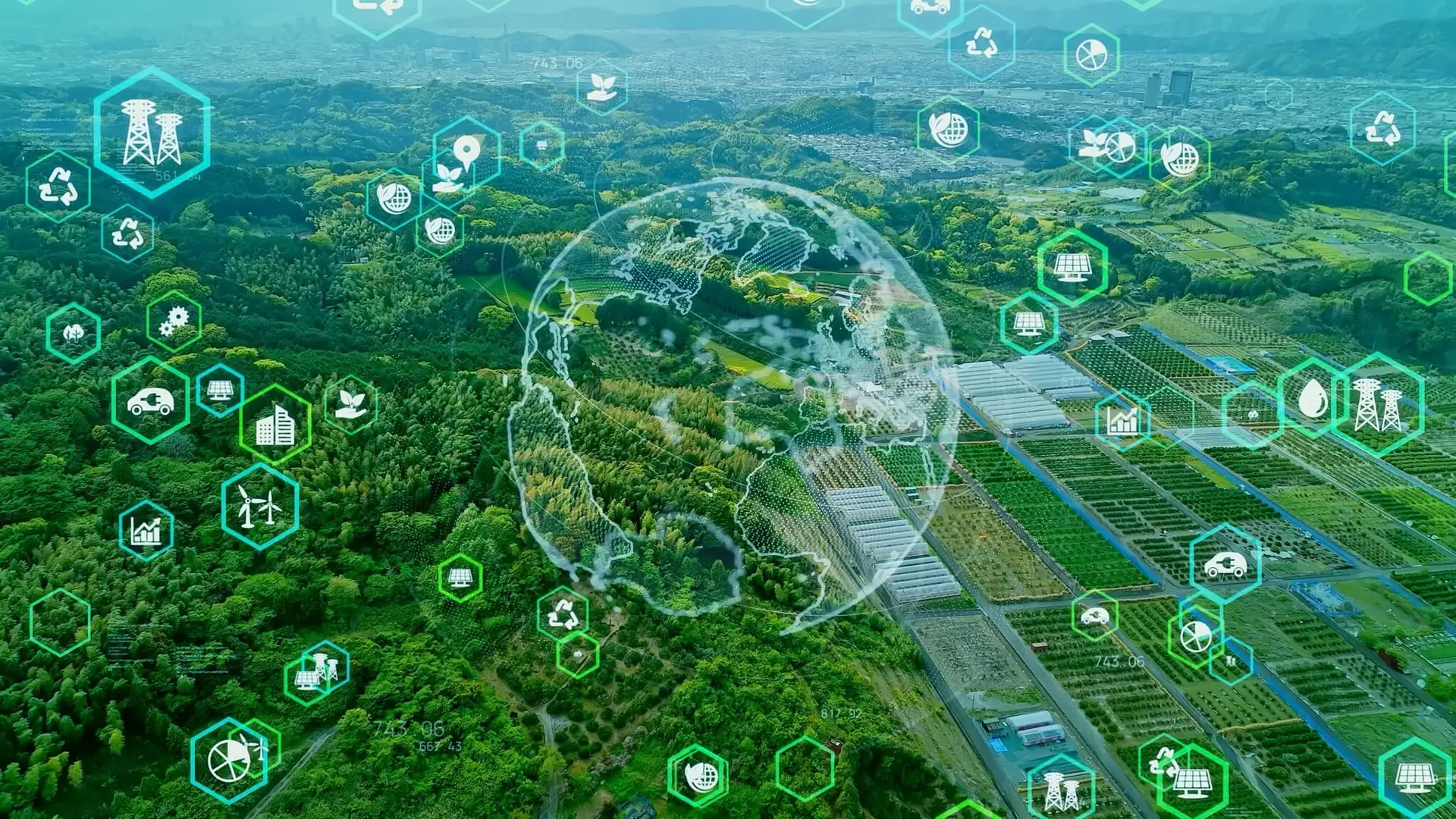 Digital sustainability concept over landscape